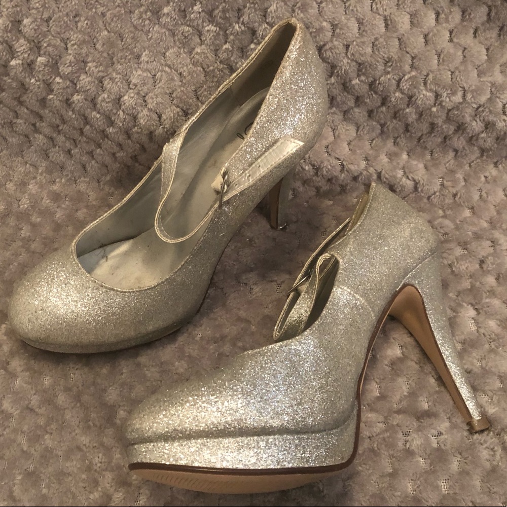 Silver glitter heels